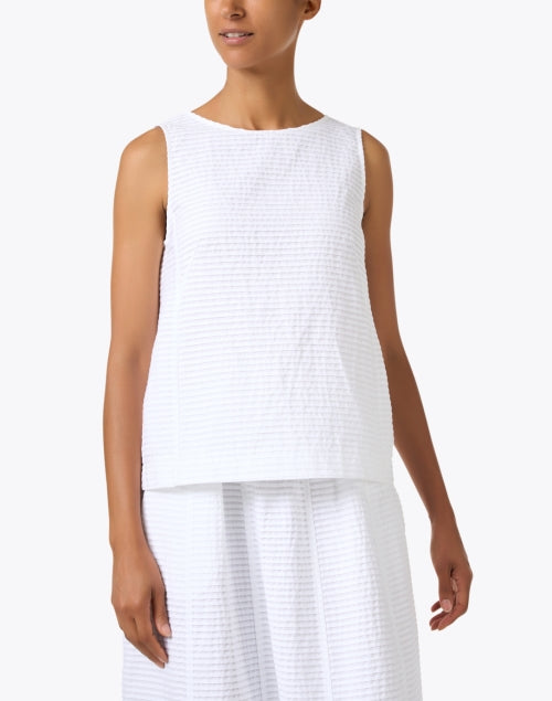 Stylish Sleeveless White Textured Cotton Women's Top