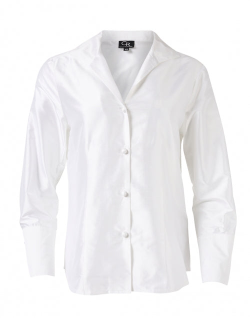 Exquisite Incandescent White Silk Button - Up Collared Blouse