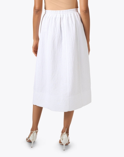 Stylish White Textured Elastic-Waist A-Line Cotton Midi Skirt