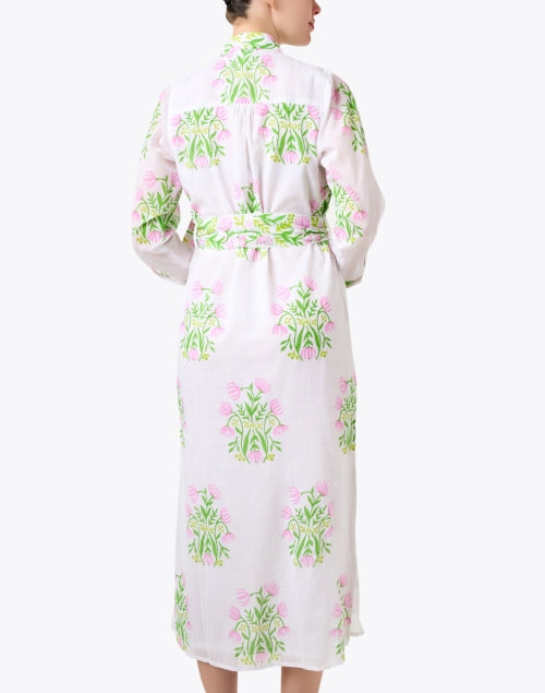 New Season 100% Cotton White Floral Print Shirt Dress