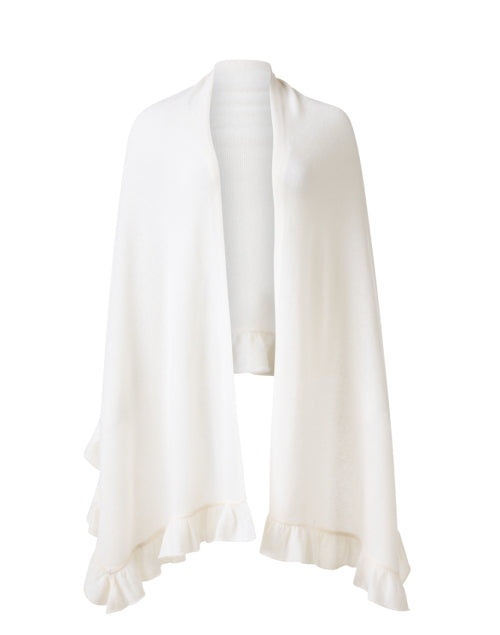 Lightweight White Cashmere Wrap with Feminine Ruffle Trim
