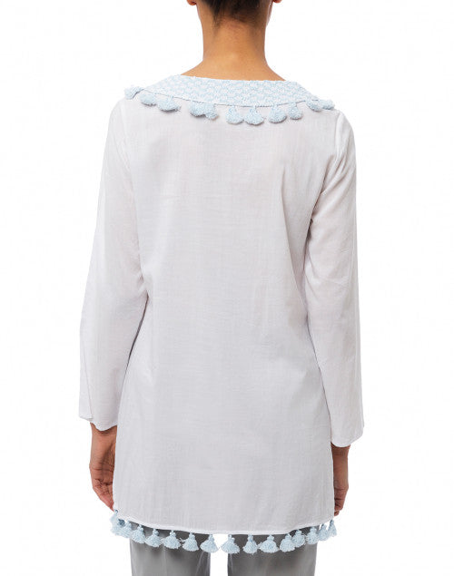 Exquisite White Embroidered Cotton Blend Tunic Top for Effortless Style