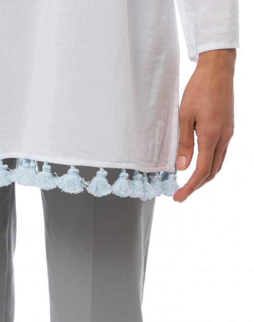 Exquisite White Embroidered Cotton Blend Tunic Top for Effortless Style