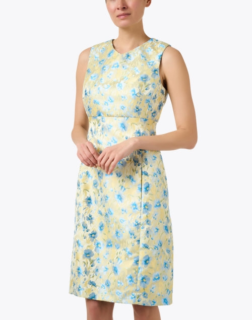 Stylish Yellow and Blue Floral Print Sheath Dress