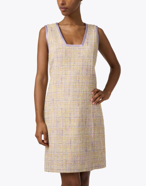 Stylish Yellow and Lavender Tweed Mini Dress for Fashionable Women