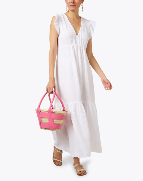Elegant Crinkled Cotton Gauze White Maxi Dress for Warm Weather