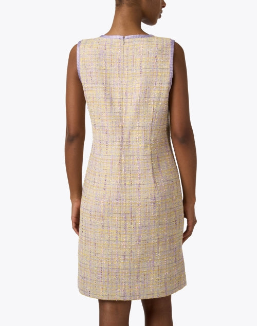 Stylish Yellow and Lavender Tweed Mini Dress for Fashionable Women