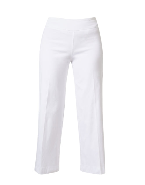 Stylish White Cropped Wide-Leg Technological Stretch Poly-Spandex Blend Women's Trousers