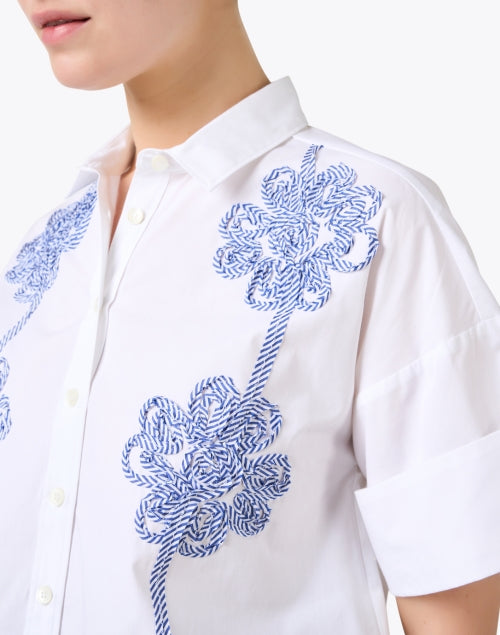 Oversized White Cotton Top with Floral Embroidery