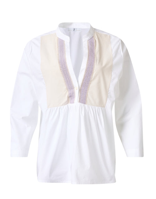 Elegant White Cotton Split Neck Ladies' Blouse