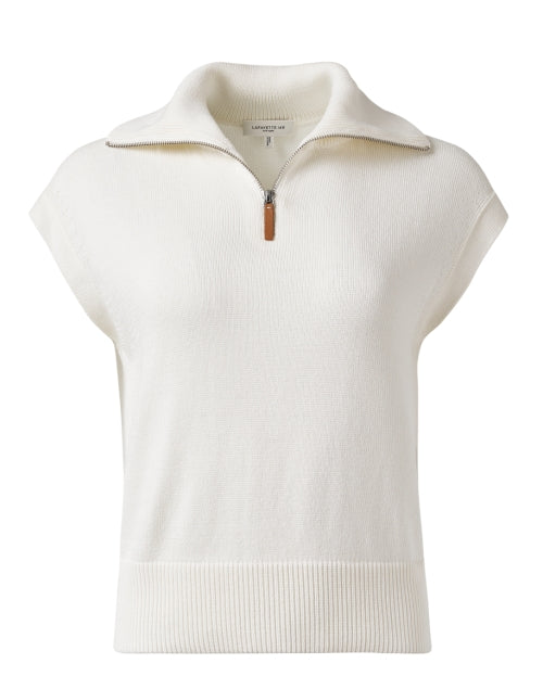 Stylish White Zip-up Sweater Made of Cotton-Silk Blend