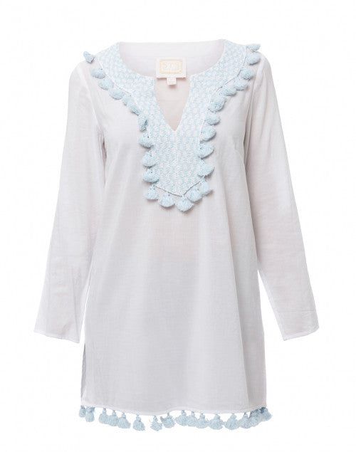 Exquisite White Embroidered Cotton Blend Tunic Top for Effortless Style