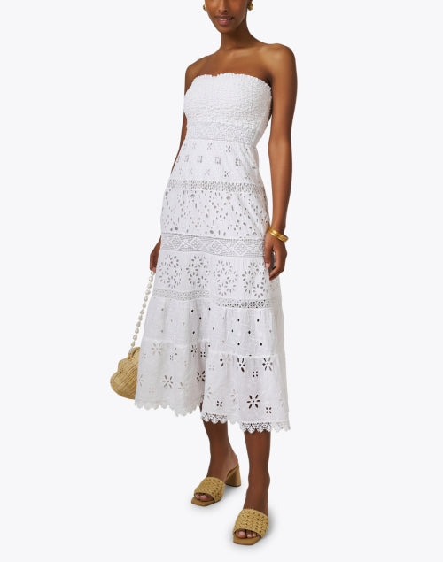 Exquisite Handmade White Cotton Eyelet Embroidered Strapless Dress
