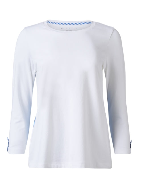 Stylish White Cotton Top with Contrasting Blue Back Panel