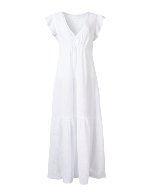 Elegant Crinkled Cotton Gauze White Maxi Dress for Warm Weather
