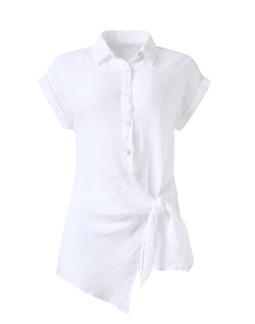 Sun - friendly Asymmetrical Tie - front White Linen Top
