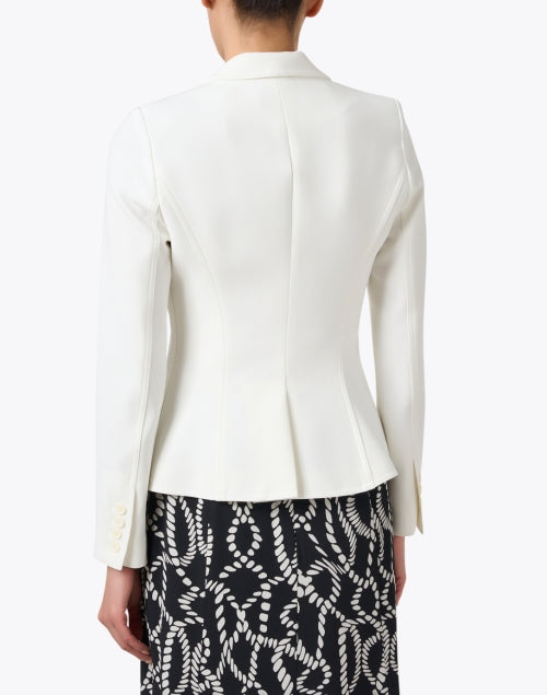 Stylish White Stretch Wrap Blazer with Asymmetrical Button Closure