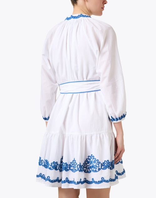 Stylish White Cotton Dress with Blue Embroidery