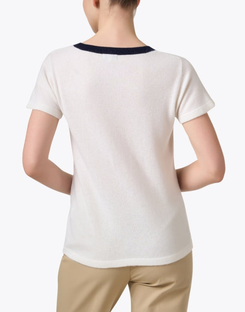 Elegant White Cashmere Crew Neck Short-Sleeve Ringer Top