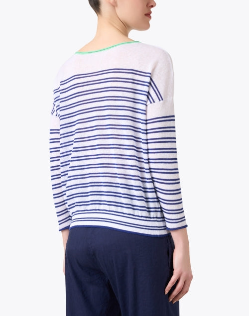 Elliot Lauren Lightweight Linen Blend White and Navy Striped Sweater for Transitional Season