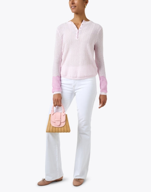 Charming Pink Wisteria Cotton Cashmere Henley Style Women's Sweater