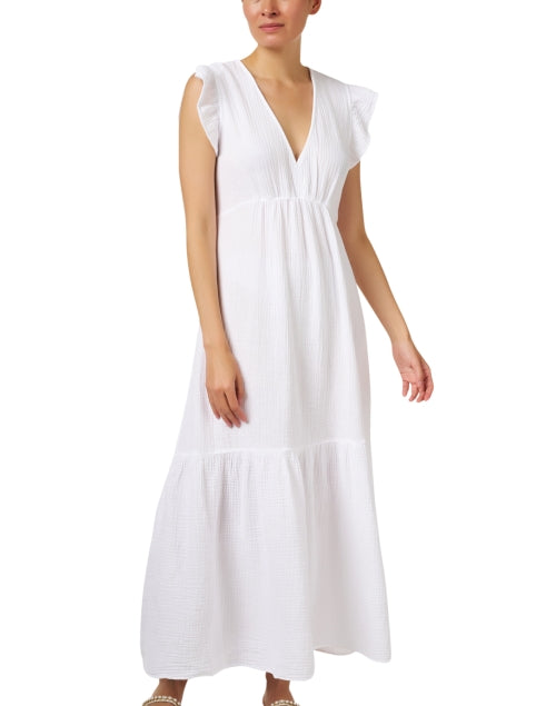 Elegant Crinkled Cotton Gauze White Maxi Dress for Warm Weather