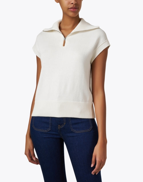 Stylish White Zip-up Sweater Made of Cotton-Silk Blend