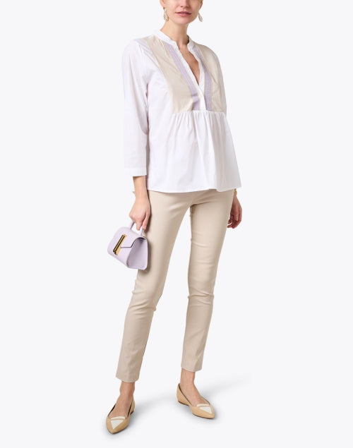 Elegant White Cotton Split Neck Ladies' Blouse