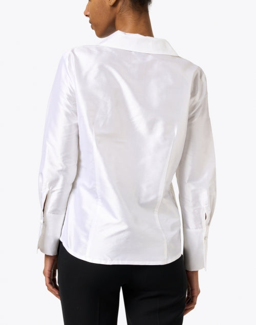 Exquisite Incandescent White Silk Button - Up Collared Blouse