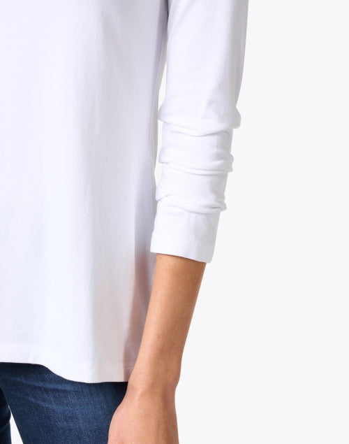 Versatile White Peruvian Pima Cotton Tee with Ruched Sleeves