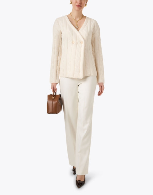 Stylish Women's White Double Breasted Wool and Cashmere Blend Cardigan