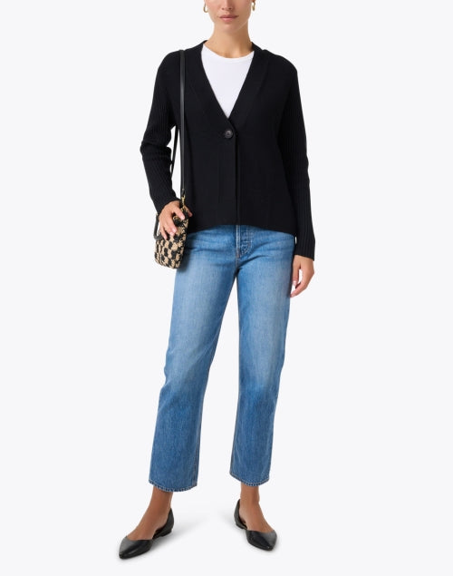 Stylish Ultra-soft Black Cashmere Cotton Cardigan for Layering