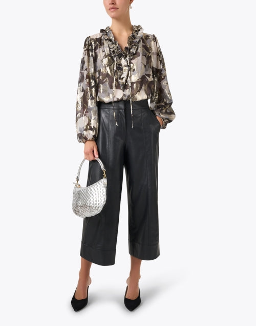 Boden Silk Blend Multi Print Blouse with Tie and Ruffle Details