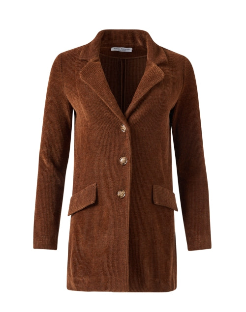 Amina Rubinacci's Radice Warm Wool - Cotton Blend Brown Corduroy Longline Blazer