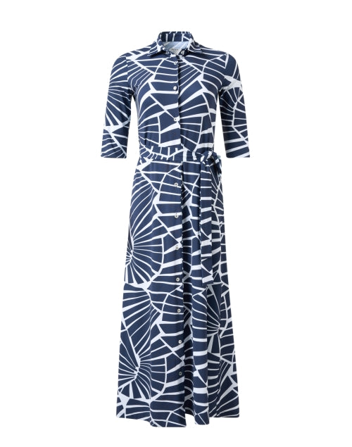 Navy and White Abstract Printed Women's Shirt Dress for a Flattering Look