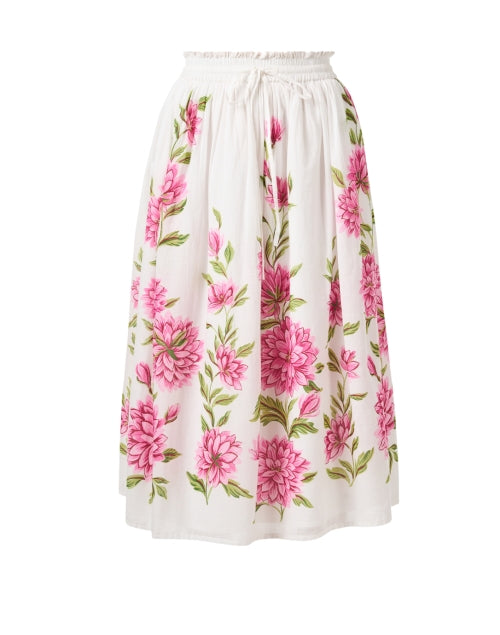 Camila Cotton Midi Skirt with White Floral Print