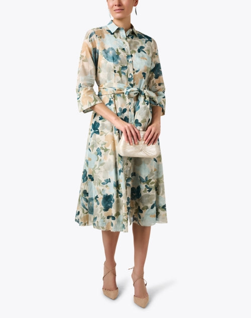 Stylish Teal and Green Floral Print Shirt Dress for All Occasions