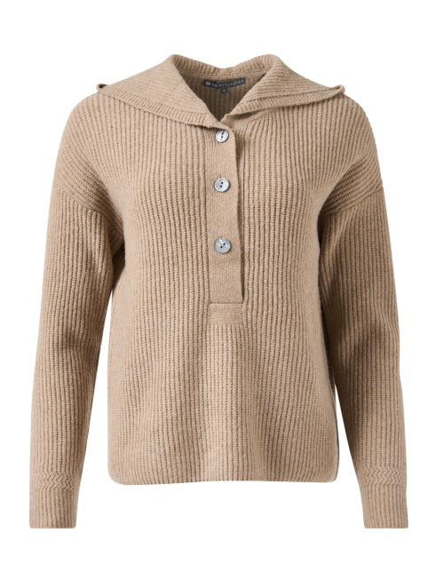 Stylish Beige Button Henley Neckline Hooded Sweater