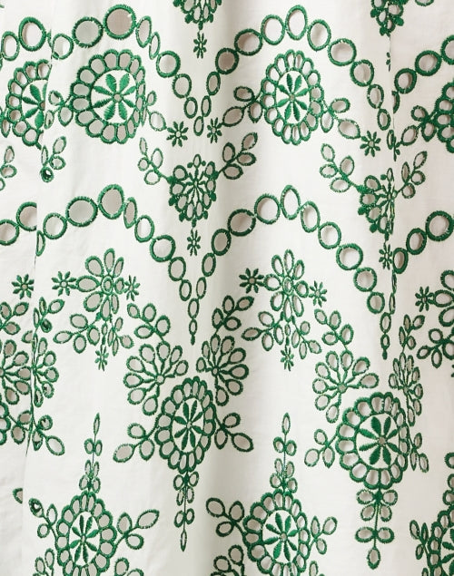Ivory and Green Cotton Eyelet Glenda Midi Dress for All Events