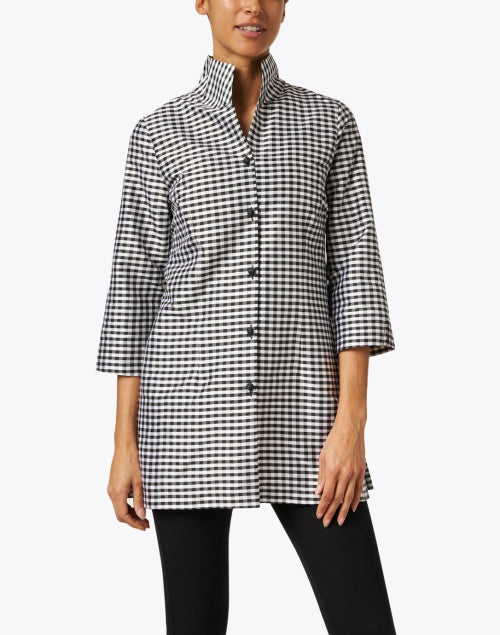 Connie Roberson Rita Branded Black and White Checkered Silk Women's Fashion Top