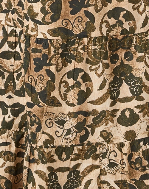 Ro's Garden Jinette Women's Brown Printed Tiered Cotton Shirt Dress for Transitional Weather