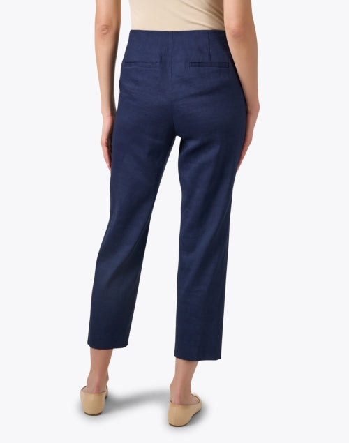Navy Tori High - Quality Linen Blend Ankle - Length Pull - On Pants