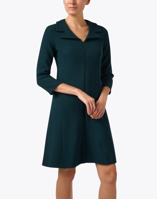 Elegant Tia Green Wool Crepe Shift Dress for Stylish Occasions