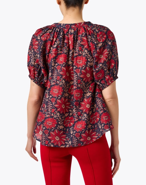 Lumina Red Patterned Cotton Silk Women's Fashion Top