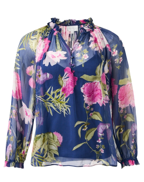 Navy Floral Print Chiffon Women's Blouse by Karla