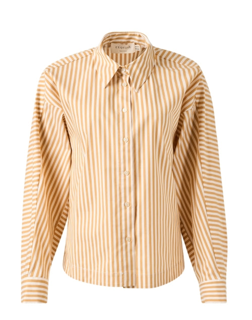 Stylish Emersyn Camel-Striped Cotton Blend Shirt with Stretch