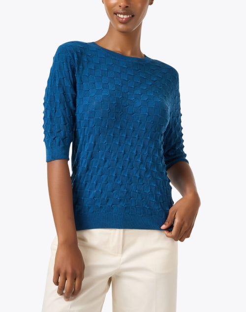 Stylish Blue Textured Cotton Sweater for Casual Wear