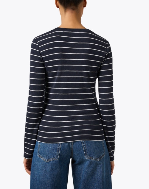 Stylish Navy and White Striped Women's Long Sleeve Top for Layering