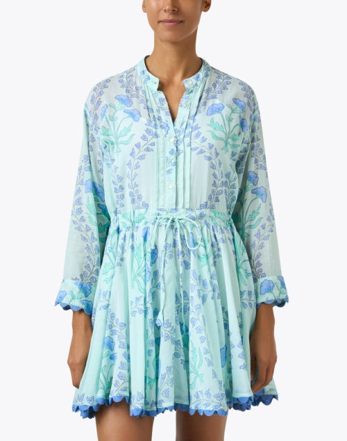 Vibrant Blue Ginkgo Patterned Women's Shirt Dress