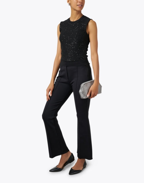 Black Shimmering Sequin Embellished Wool Silk Women's Sleeveless Top